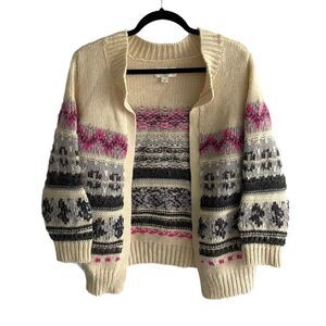 Cream Patterned Open-Front Women's Sweater Cardigan